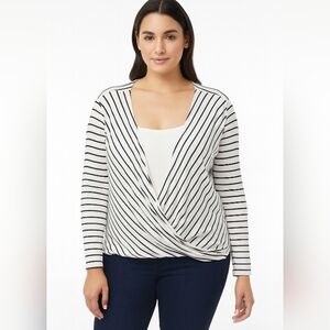 Ava & Viv Open Criss Cross Overlay Modal Spandex Top White Black 1X